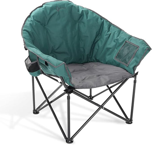 ARROWHEAD OUTDOOR Oversized Heavy-Duty Club Folding Camping Chair with Pocket, Cup Holder, Portable, Padded, Moon, Round, Saucer, Supports 330lbs, Carrying Bag