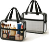 XEWEA 2PCS Middle TSA Approved Clear Travel Toiletry Bags for Men Women, Transparent Makeup Cosmetic Bag with Handle Zipper, Waterproof PVC Quart Organizer Pouch for Airport Airline Essential, Balck - Roamly