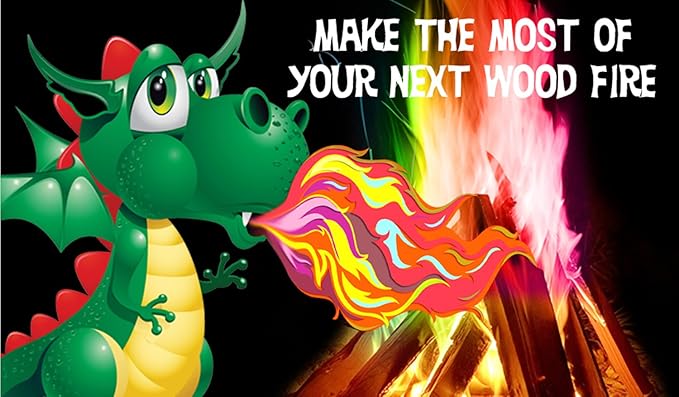 Mystical Fire Dragon Flames Fire Color Changing Packets- Pack of 12 Multi-Color, Long Lasting Magical Flame Color Changing Packets- for Indoor Fireplaces & Outdoor Firepits - Campfire Accessories