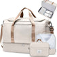 Extra Large Travel Duffle Bag,Carry on Overnight Weekend Bag with Shoes Compartment,Weekender Bags for Women for Travel Business Trips Sport Hospital,3 Pcs Set,Beige & Brown