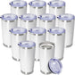 20 oz Tumbler Coffee Tavel Tumblers Bulk with Lid Stainless Steel Double Wall Vacuum Insulated Mug Powder Coated Cups fit Car Cupholder for Hot and Cold - White, 12Pack
