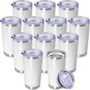 20 oz Tumbler Coffee Tavel Tumblers Bulk with Lid Stainless Steel Double Wall Vacuum Insulated Mug Powder Coated Cups fit Car Cupholder for Hot and Cold - White, 12Pack