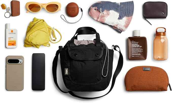 Bellroy Cinch Bucket Bag (compact 9 liter lightweight crossbody bag with external organization, internal zip pocket, adjustable shoulder strap, and adapts to be carried three ways) - Black