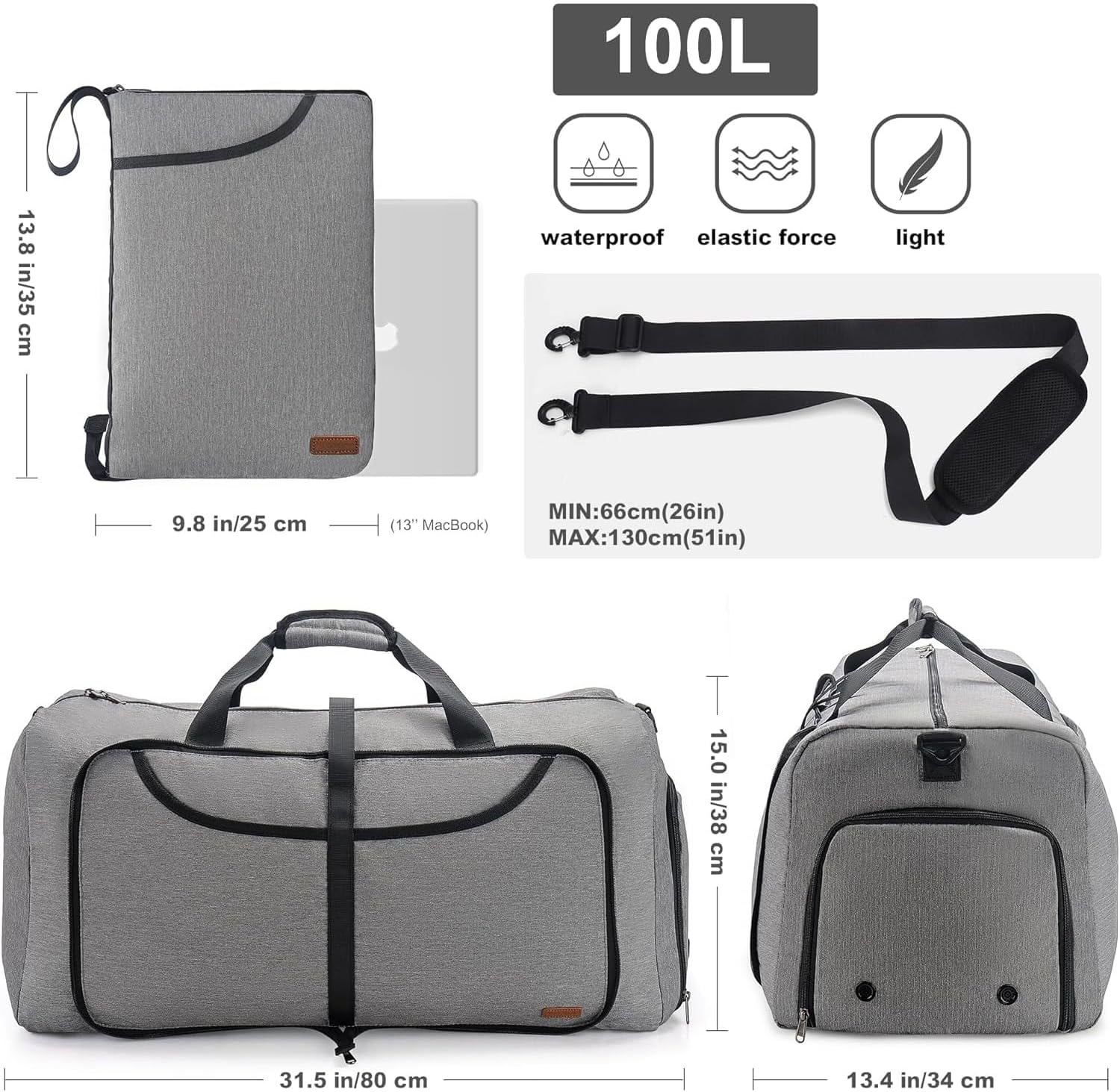 100L Duffle Bag for Travel, Large Foldable Waterproof Travel Duffel Bags Weekender Overnight Bag for Men and Women with Shoe Compartment - Roamly