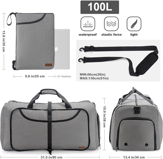 100L Duffle Bag for Travel, Large Foldable Waterproof Travel Duffel Bags Weekender Overnight Bag for Men and Women with Shoe Compartment - Roamly