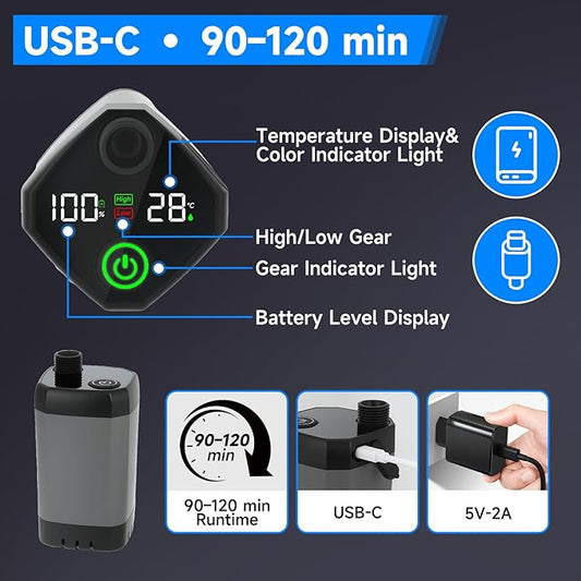 Portable Shower for Camping with Heater, Portable Camping Shower Pump with 6000mAh Battery, 1500W Water Heater, 5.3Gal Foldable Bucket, Digital Display Outdoor Shower for Camping, Beach, RV