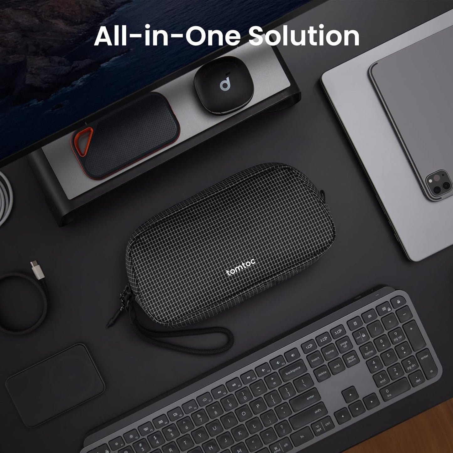 tomtoc Electronics Organizer Travel Case Performance, Water Resistant Bag Cable Tech Pouch Accessories, Carry Storage for Cord, Phone, Cables, Airpods, USB Flash Drive, Daily Items - Roamly