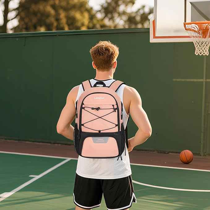 LARIPOP Basketball Bag, Sports Backpack with Ball Holder & Shoe Compartment, Water Resistant Gym Bag for Soccer Volleyball Travel