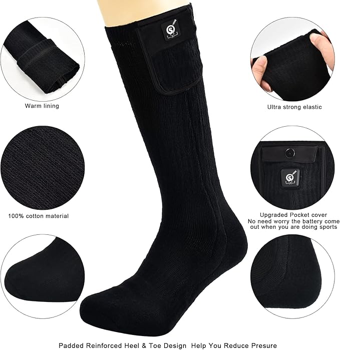 SNOW DEER Upgraded Rechargeable Electric Heated Socks,7.4V 2200mAh Battery Powered Cold Weather Heat Socks for Men Women,Outdoor Riding Camping Hiking Motorcycle Skiing Warm Winter Socks