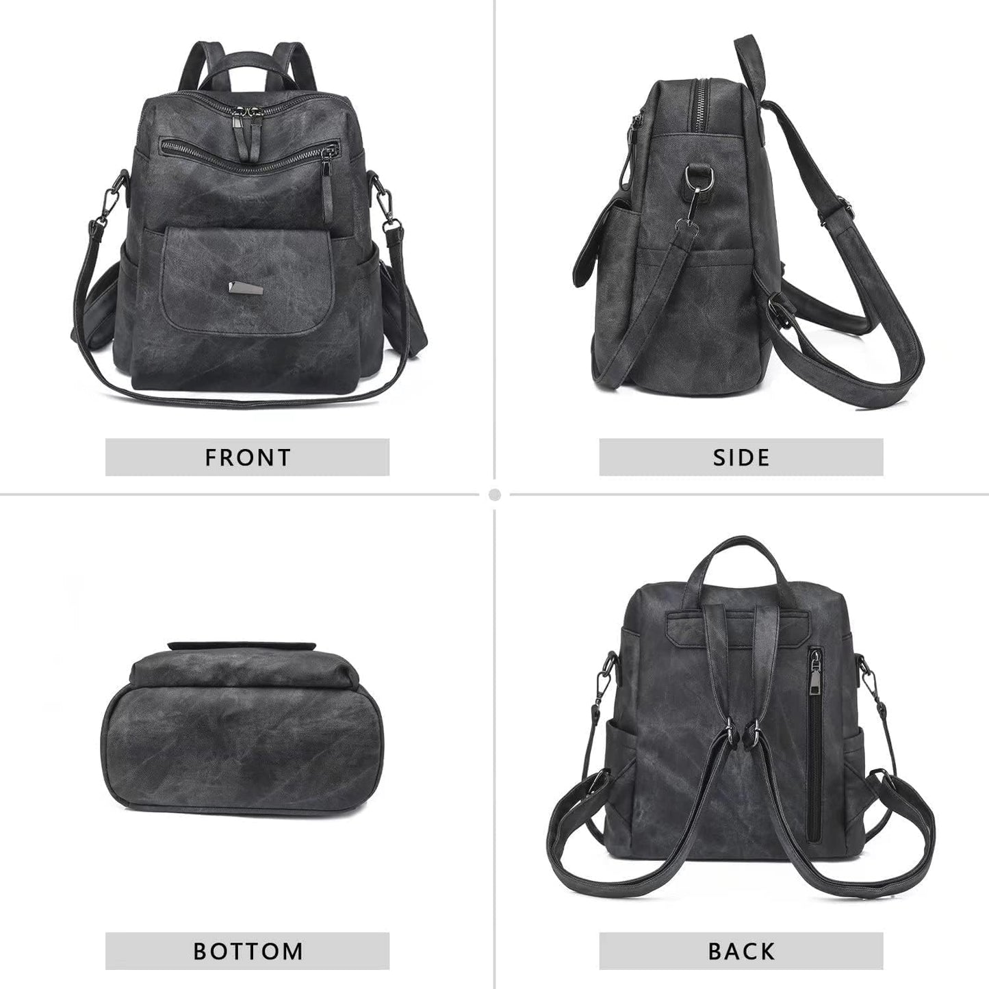 PU Leather Backpack Purse for Women Fashion Multipurpose Design Handbag Ladies Shoulder Bags Travel Backpack Black