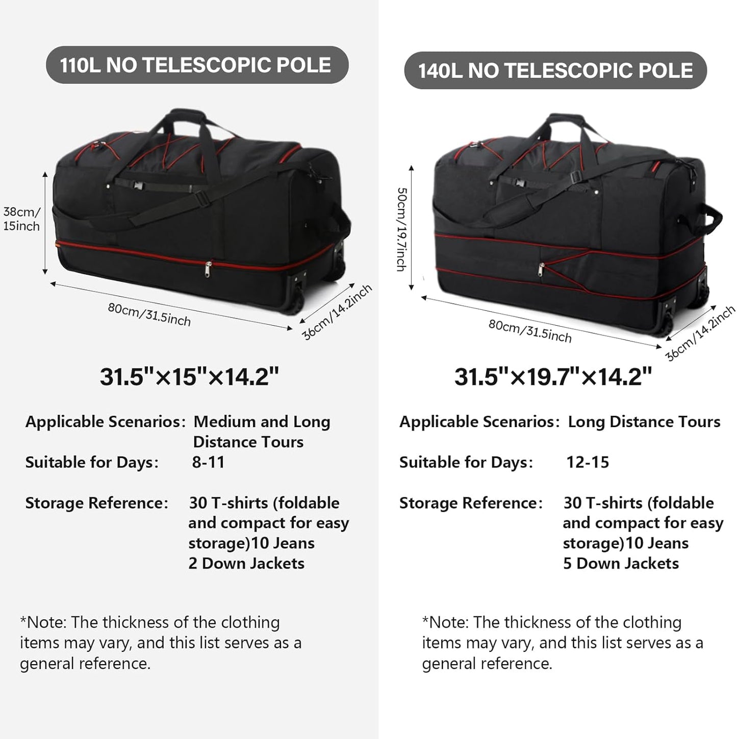 Vomgomfom 32" Soft-Sided Foldable Wheeled Travel Duffel Bag,Expandable 110L to 140L Rolling Cargo Bag with 2 Wheels and Multiple Pockets,Black-red - Roamly