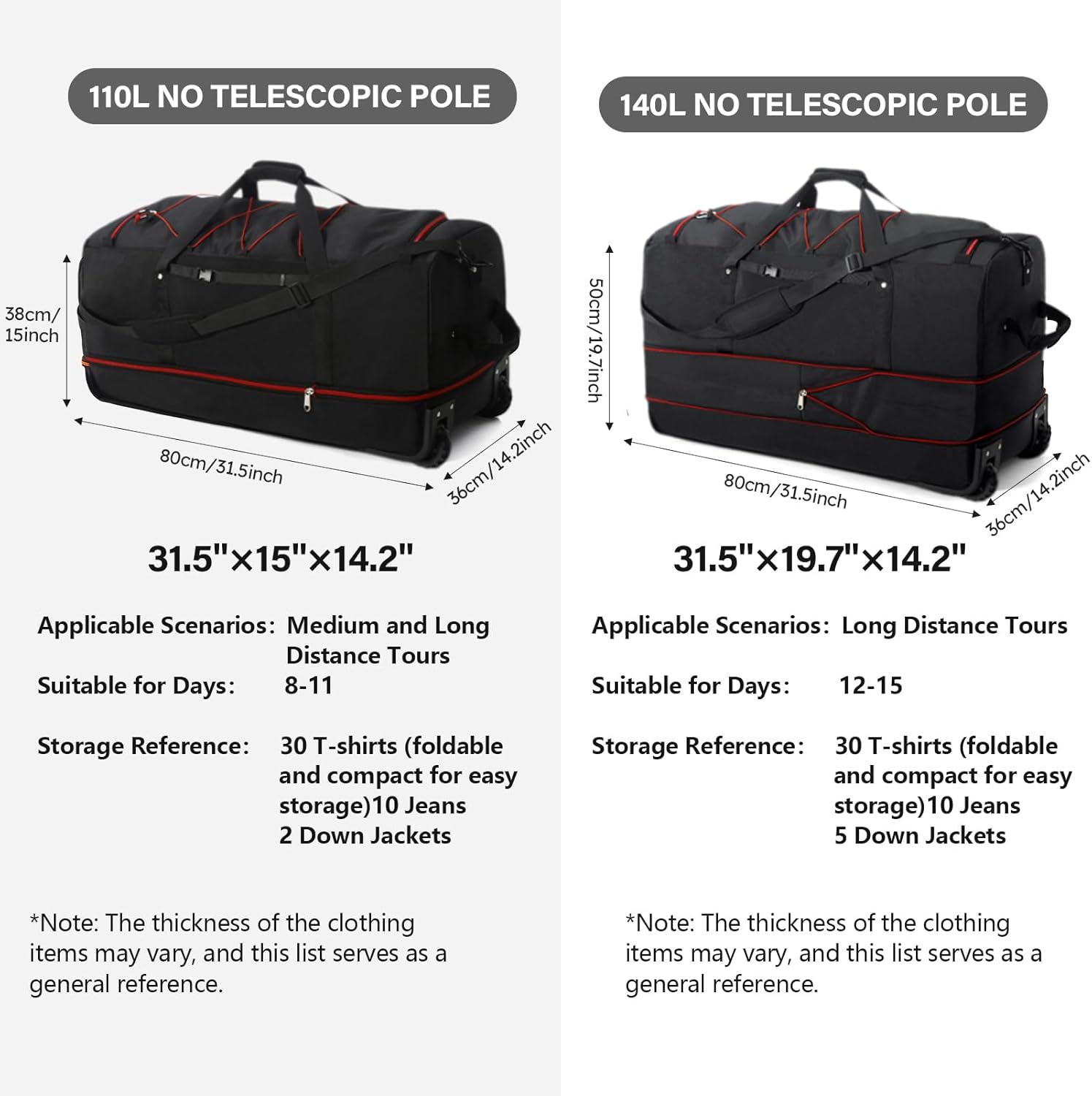 Vomgomfom 32" Soft-Sided Foldable Wheeled Travel Duffel Bag,Expandable 110L to 140L Rolling Cargo Bag with 2 Wheels and Multiple Pockets,Black-red - Roamly