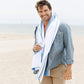 Bright Blue Microfiber Beach Towel by Laguna Beach Textile Co - Sand Free, Light Weight Striped Pool Towel - Perfect for Yoga, Gym, Beach, Pool - Extra Large, 35" x 75 - Laguna Blue