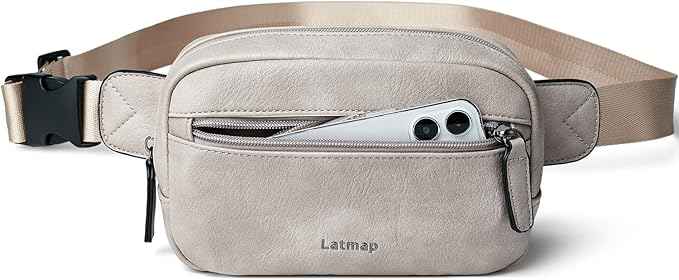 2L Fanny Packs Everywhere Belt Bag Small Fashion Crossbody Waist Pack Faux Leather Waterproof Sling Chest Bag For Women Trendy Grey
