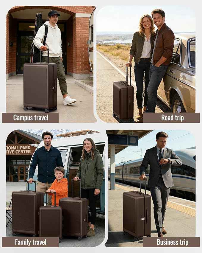 Joyway Luggage Sets 3 Piece with Spinner Wheels, Carry On Luggage 20In with ABS+PC Hardshell, Lightweight Suitcase Set with TSA Lock and Pressure-resistant Frame, 20/24/28 Inch, Coffee