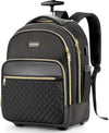 Small Rolling Backpack for Women, Lightweight Travel Backpack with Wheels, Roller Backpack for Adults, Water Resistant Rolling Laptop Bag, Wheeled Underseat Carry On Luggage, Black Gold