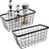 2 Pack Hanging Wall Basket Organizer Over the Cabinet Door Wire Baskets for Organizing -Space-Saving Hanging Baskets for Organizing Wall Mount Storage,No Drilling Adhesive Wall Storage Basket, Black