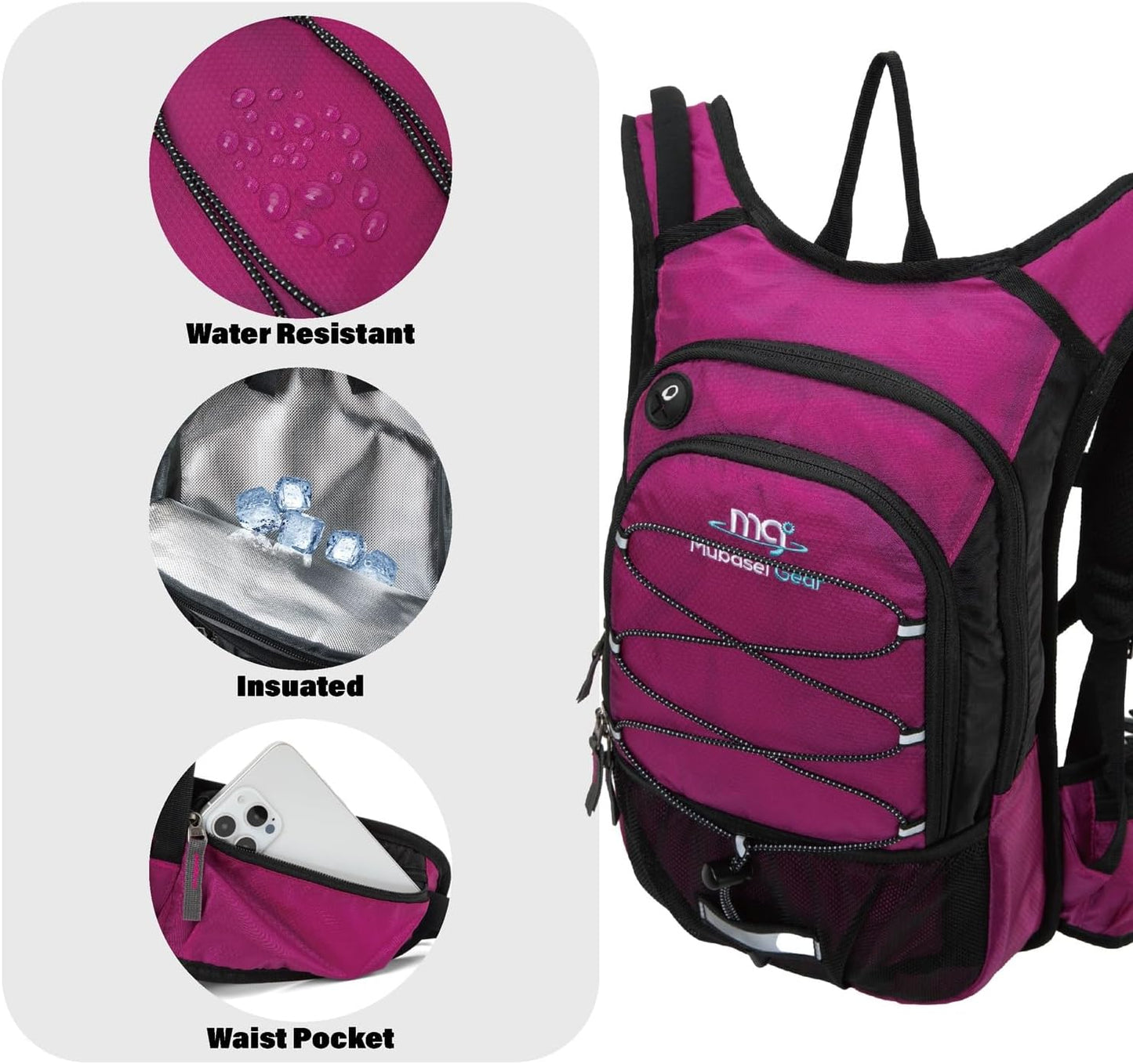 15L Insulated Hydration Backpack Pack with 2L Water Bladder Lightweight Hiking Backpack Bag for Women Men Daypack for Hiking Running Festival Camping Biking - Roamly