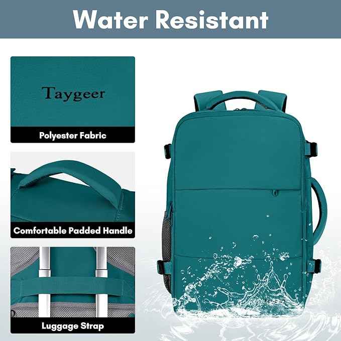 Taygeer Carry on Backpack for Men Women, Luggage Laptop Backpack for Airplane Travel with Water Bottle Pocket, 35L Water Resistant Gym Weekender Bag for College Gift, Peacock Blue