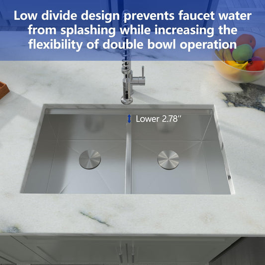 Dcolora 36 Inch Large Double Bowl Low-Divide Kitchen Sink Undermount 16 Gauge Stainless Steel 50/50 Split with Workstation, 36"x19"x10" Double Basin, DC-U7738