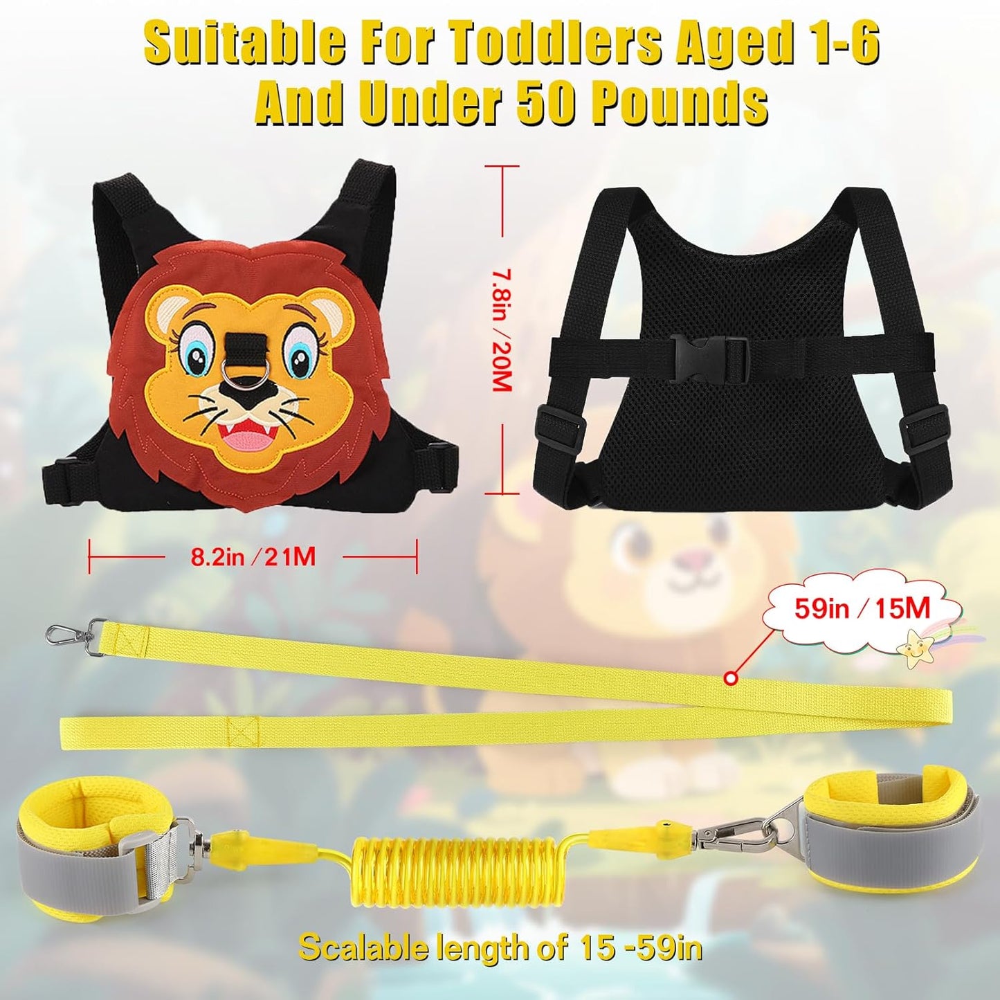 Toddlers Leash + Anti Lost Wrist Link Child Kids Safety Harness Kids Walking Wristband Assistant Strap Belt for Boys Pink Christmas Gift (Black)