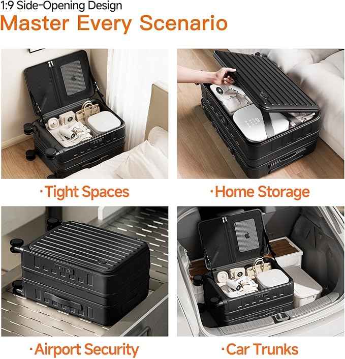 Expandable Lightweight PC Hard Shell Suitcase, 20-inch Carry On Luggage with TSA Lock, 360 Silent Spinner Wheels, Top Opening & Cup Holder - Ideal for Business Travel Suitcase (Black)