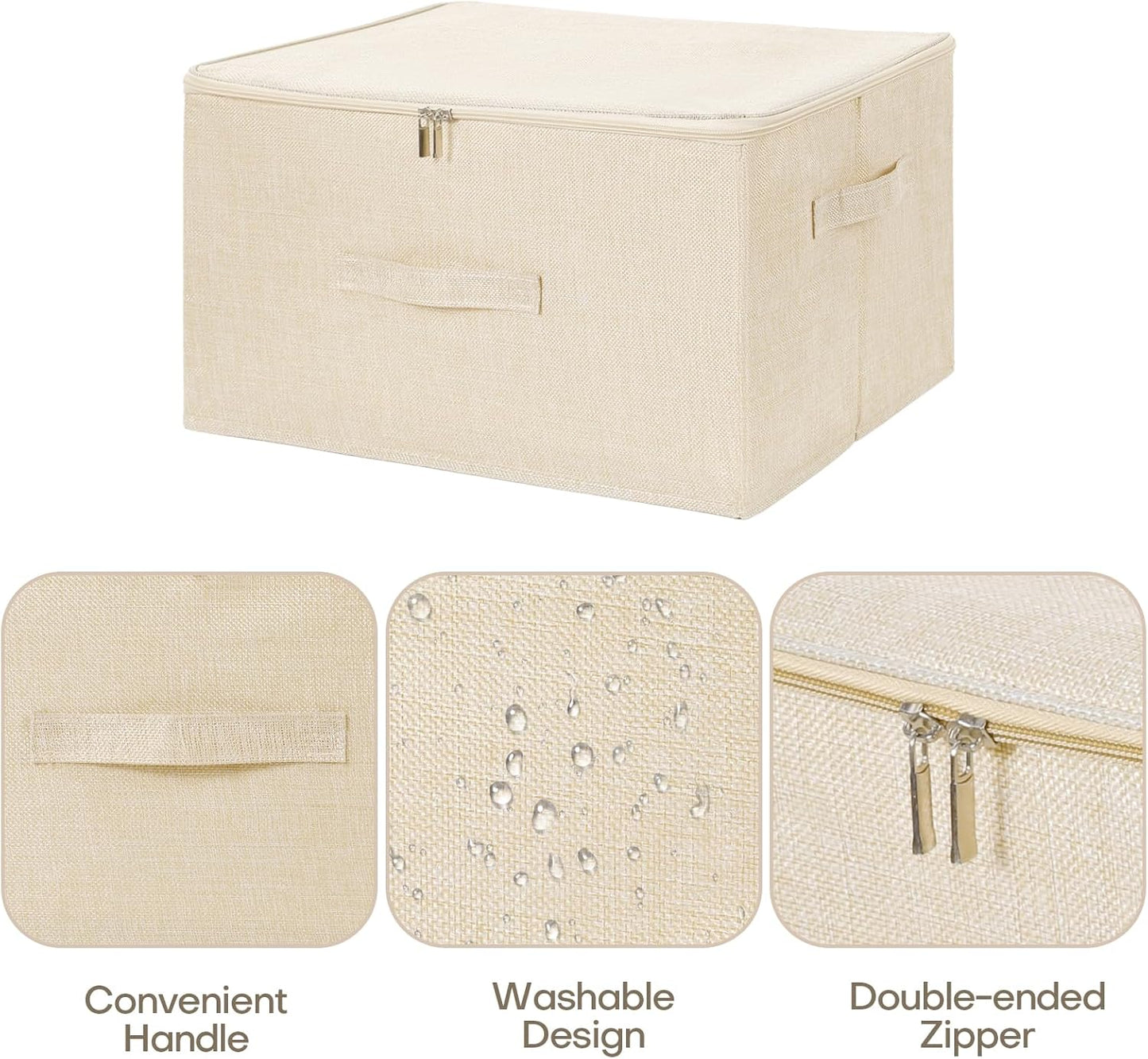ANMINY Storage Bins with Zipper Lids 36 Qt Lidded Fabric Storage Boxes Baskets Cubes with Handles Collapsible Washable Cotton Linen Closet Shelf Clothes Organizer Containers - Beige, Large