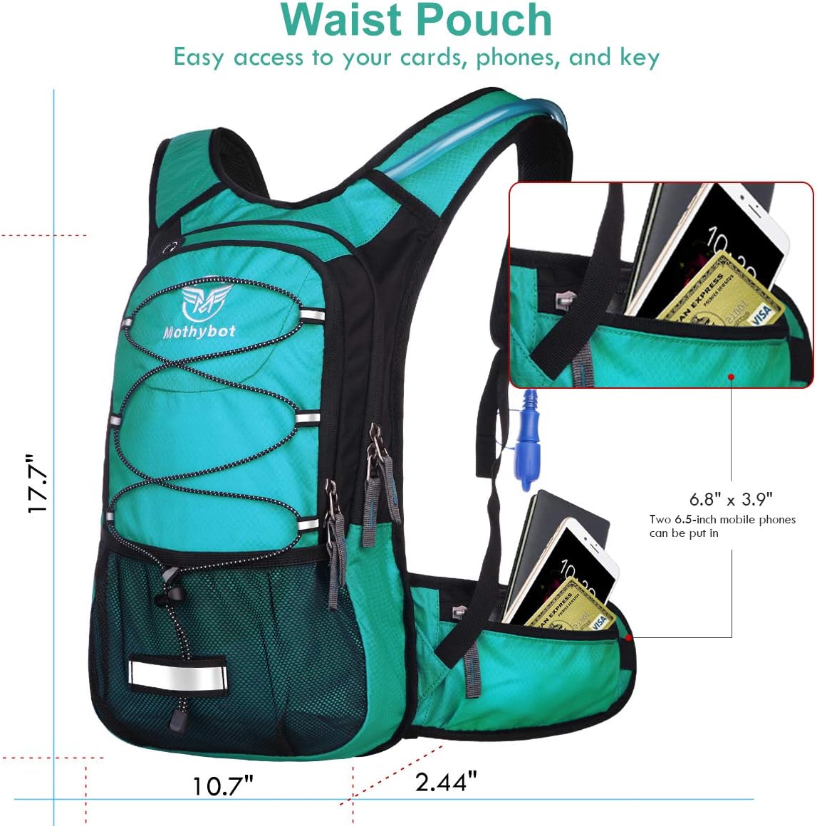 Insulated Hydration Backpack Pack with 3L BPA Free Leak Proof Water Bladder, Large Storage Lightweight Hiking Daypack with Waist Pouches & Cooler Layer, for Running, Biking, Camping, Festival - Roamly