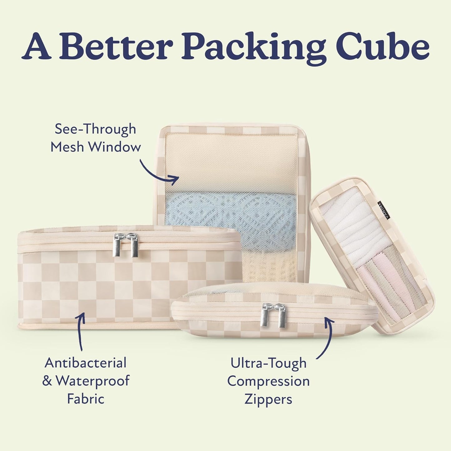 Vandel Space-Saving Compression Packing Cubes for Women, Men, Compressible Carry On Suit Case Organizer Luggage Packing Cubes for Travel Organizer Bags for Luggage and Backpacks, Suitcase Cube - Roamly