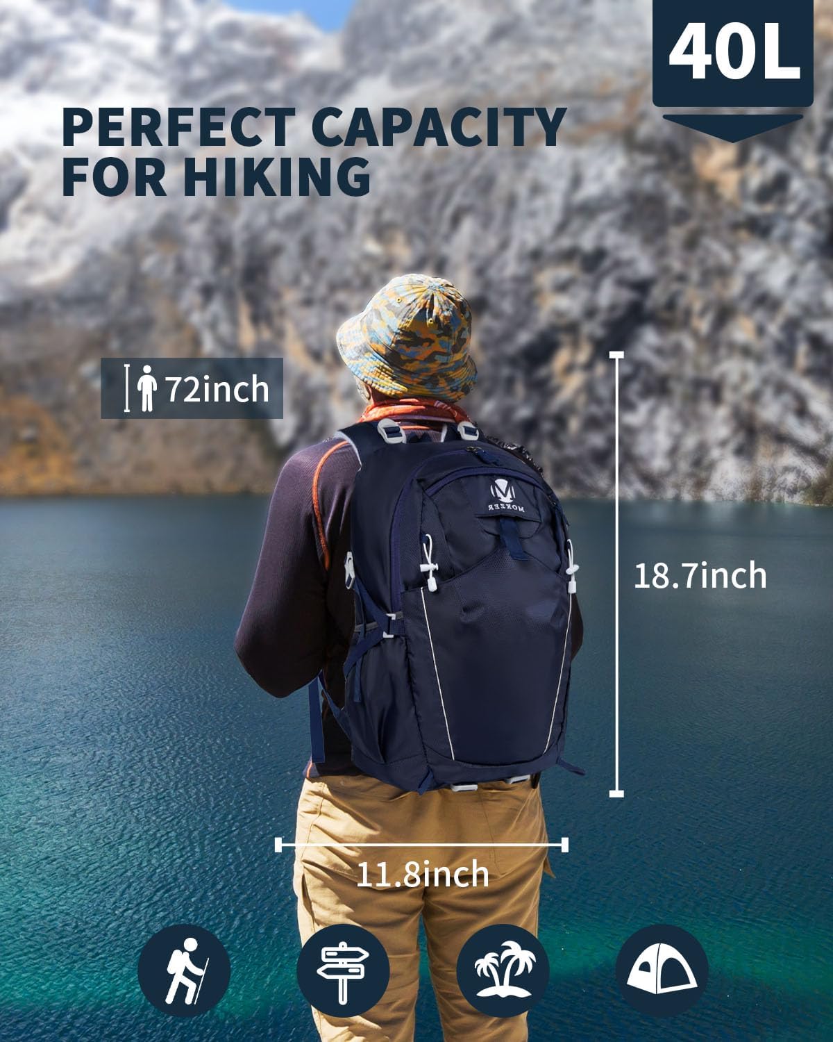 Hiking Backpack 40L Lightweight Waterproof Daypack for Men Women Outdoor Camping Mountaineering Trekking Travel Bag - Roamly