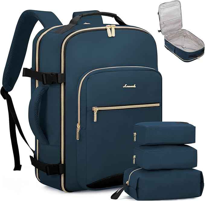 LOVEVOOK Travel Backpack for Women & Men 50L,Airline Approved Carry On Backpack Travel Essentials,TSA Carry on Luggage,Waterproof Personal Item Travel Bag,Suitcase with 3 Packing Cubes,Indian Teal