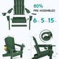 SERWALL Adirondack Chair with Cup Holders - Composite Adirondack Chairs Set of 8 HDPE Outdoor Chairs All Weather Use- Green