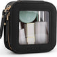 Prite Mini Clear Makeup Bag for Purse Cute Small Travel Cosmetic Bag for Women Waterproof Toiletry Bag Leather Makeup Pouch with Gold Zipper(Black)