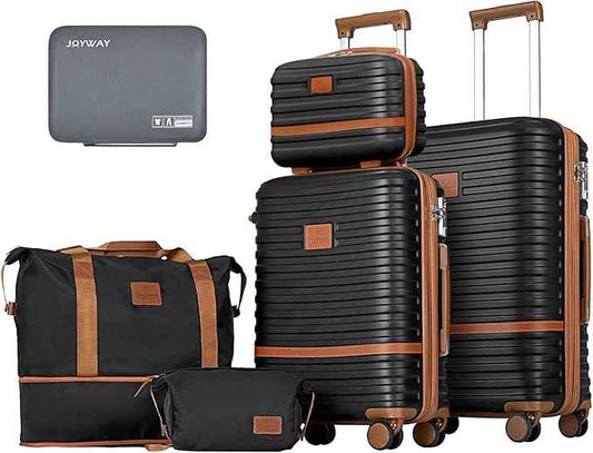 Joyway Expandable Luggage Sets 2 Piece Carry on and Check,Hardside Suitcase with Spinner Wheels and TSA Lock (Black,13/20/24)