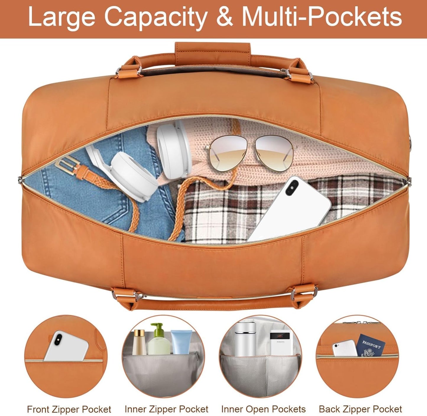 Weekender Bag for Women, Travel Duffel Bag Carry On Overnight Bag with Shoe Compartment Large Nylon Travel Weekend Tote Bag - Roamly
