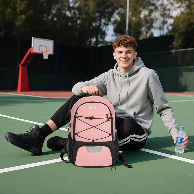 LARIPOP Basketball Bag, Sports Backpack with Ball Holder & Shoe Compartment, Water Resistant Gym Bag for Soccer Volleyball Travel