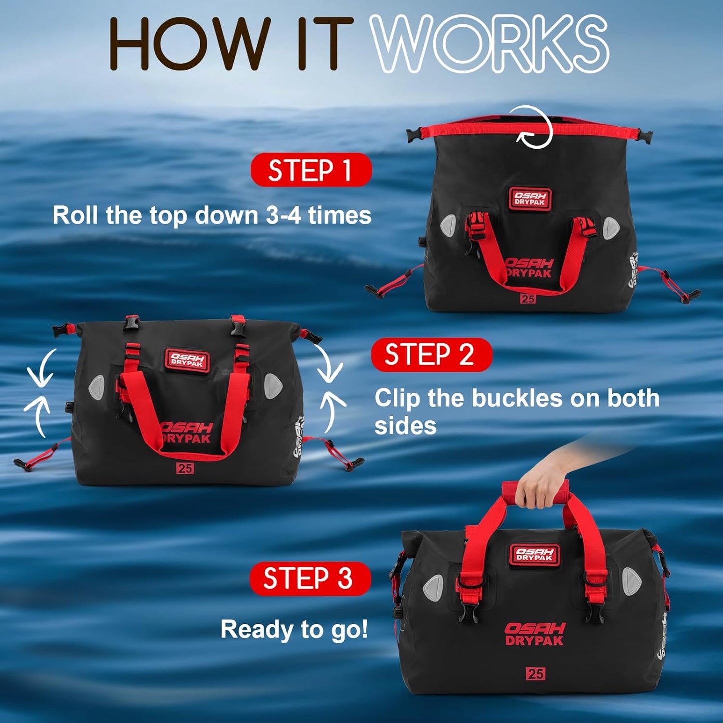 Waterproof Duffel Bag - Motorcycle Dry Bag Tail Bag with Large Storage Space, Waterproof Luggage Duffle Bags with Outer Mesh Zipper Pocket for Camping, Kayaking, Fishing & Traveling - Roamly