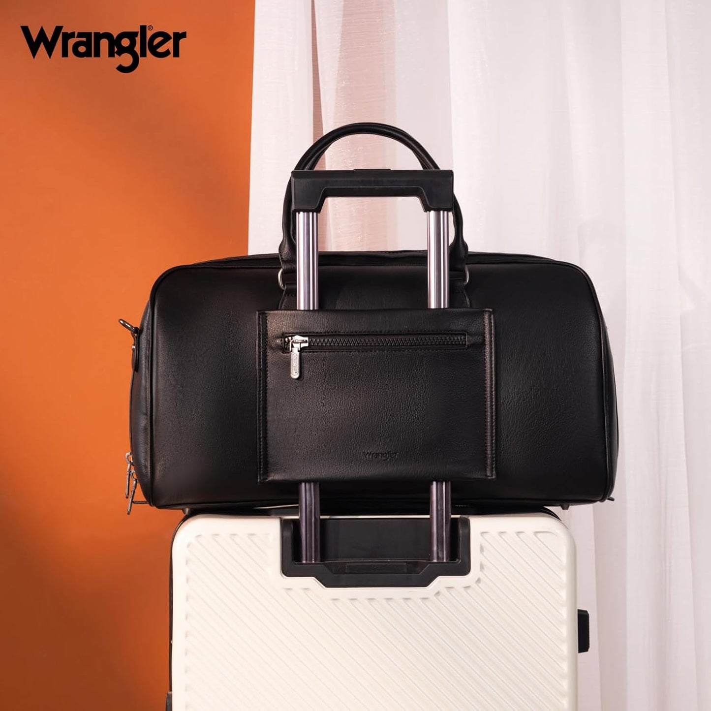 Wrangler Travel Duffel Bag Large Weekender Bag for Women Designer Carry on Overnight Bag for Trips Leather Luggage Bag Black - Roamly