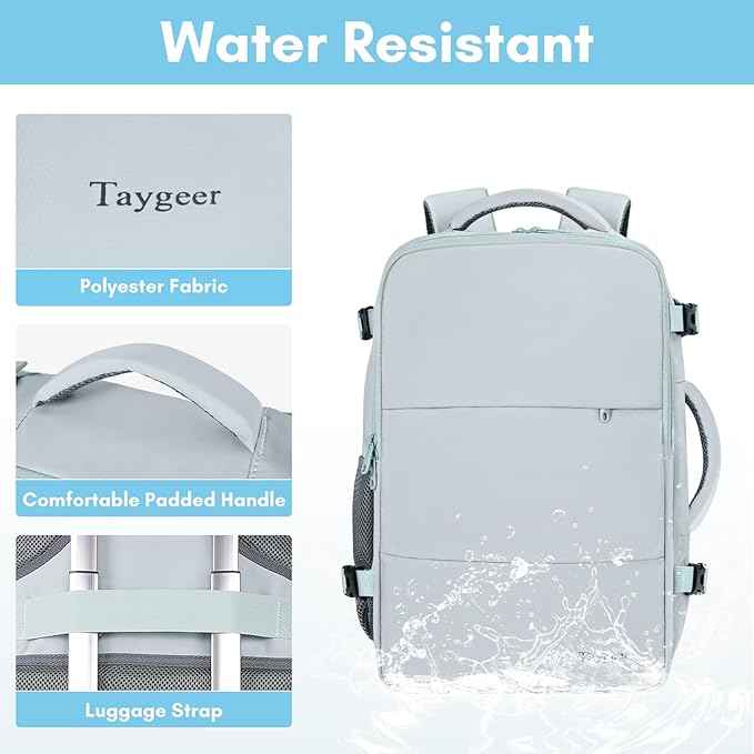 Taygeer Carry On Backpack, 35l Travel Backpack for Women Airline Approved, Cute Underseat Personal Item Travel Bag With Shoe Compartment, Casual Daypack Gifts for Friend Hiking Outdoor Weekend,Blue