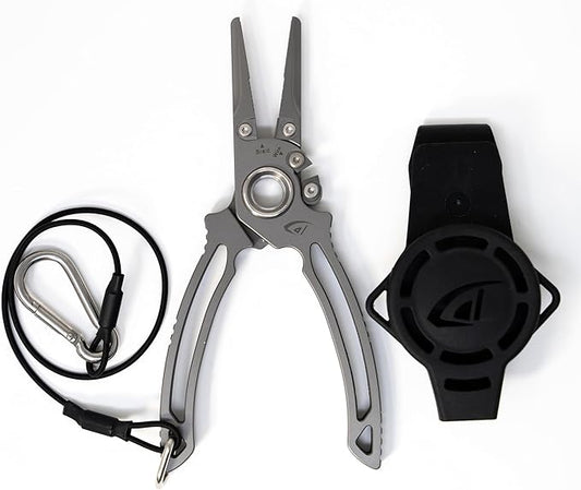 danco Titanium Dual Cutter 7" Fishing Plier, Fishing Line and Wire Cutter, Saltwater Safe, Fresh/Saltwater Fishing, Sheath and Lanyard Included