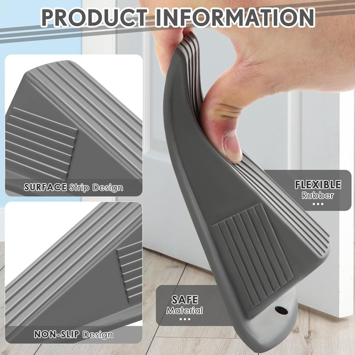 Frienda 8 Pcs Jumbo Door Stoppers Heavy Duty Door Stopper Tall up to 2inch Tall Wedge TPR Large Wedge Stackable Big Rubber Doorstop for Hotel Carpet Hardwood Concrete and Tile (Gray)
