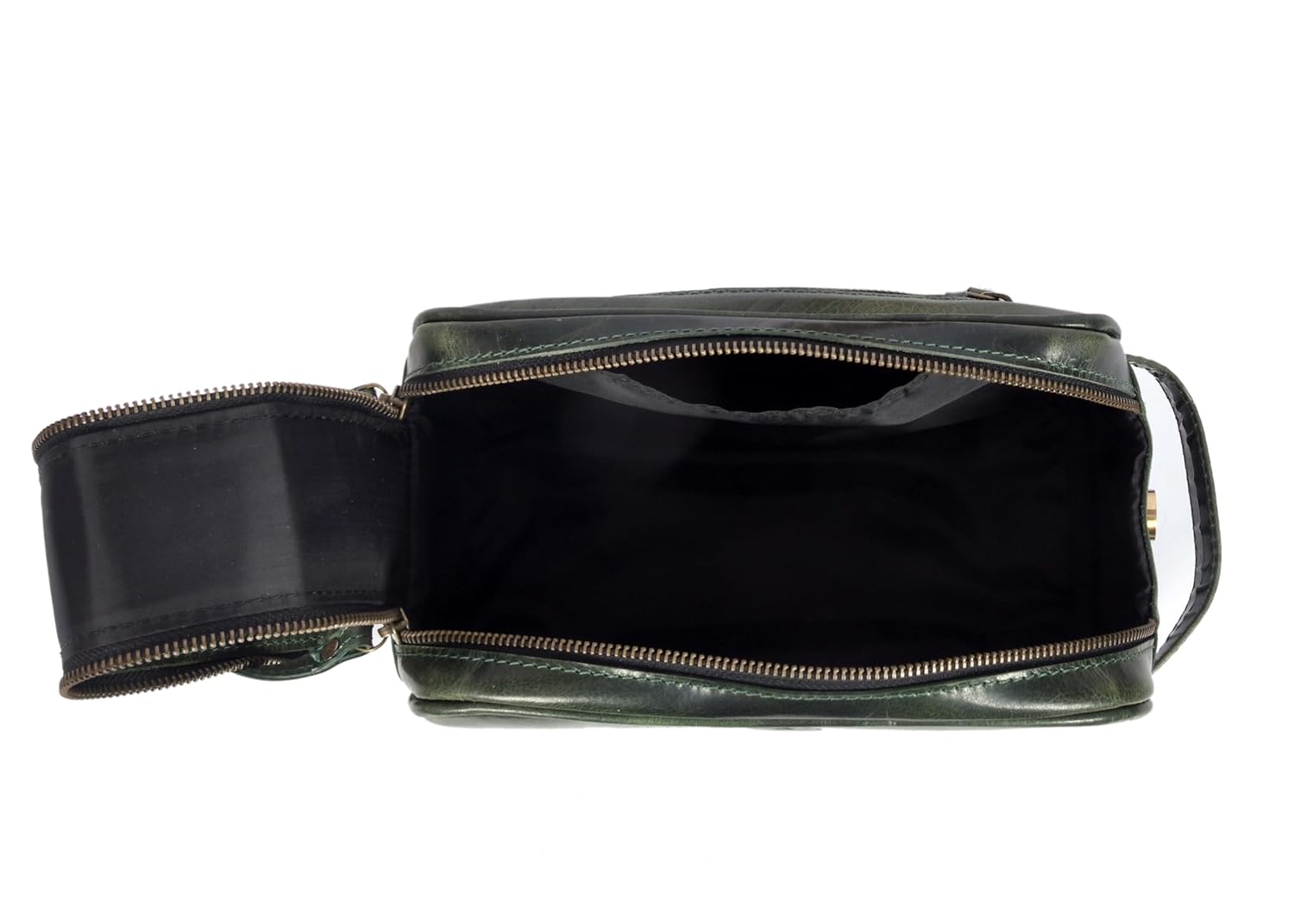 10" Premium Leather Toiletry Travel Pouch With Waterproof Lining | King-Size Handcrafted Vintage Dopp kit By Aaron Leather Goods (Seaweed Green) - Roamly