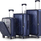 3 Piece Luggage Set 100% PC Hardshell, Front Opening Expandable Suitcase (20/24/28) with Laptop Compartment & Free Custom PVC Covers, Lightweight Spinner Wheels TSA Lock (Navy Blue)