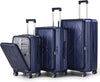 3 Piece Luggage Set 100% PC Hardshell, Front Opening Expandable Suitcase (20/24/28) with Laptop Compartment & Free Custom PVC Covers, Lightweight Spinner Wheels TSA Lock (Navy Blue)