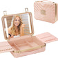 Kalolary Travel Makeup Train Cases with Lighted Mirror 3 Color Setting, Makeup Bag Cosmetic Case Organizer Adjustable Brightness Portable Makeup Storage Box For Makeup Brushes Accessories Tools,Pink