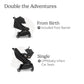 UPPAbaby Minu Duo Side-by-Side Double Stroller - Lightweight + Compact Design for Travel - Easy Fold- from Birth to Toddler - Independent Recline - Jake (Charcoal/Carbon Frame/Black Leather)