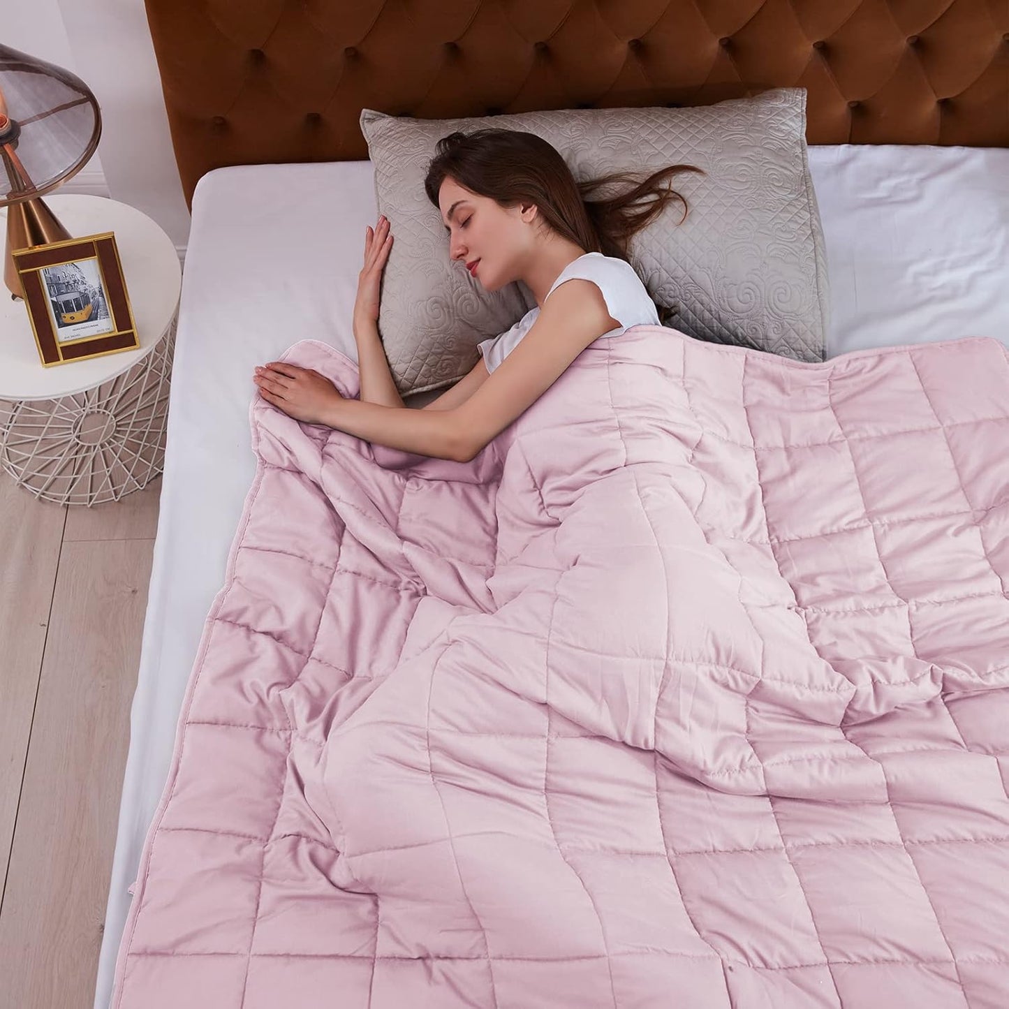 L'AGRATY Weighted Blanket - 60"x80" 17lbs Cooling Breathable Heavy Blanket Microfiber Material with Glass Beads for Adult All-Season Summer Fall Winter Soft Thick Comfort