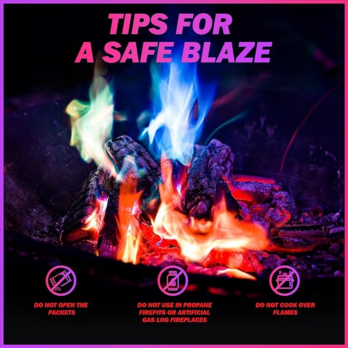 12 Pack Colorful Flames Color Fire Packets Fire Pit for Campfire,Fire Color Packets Camping Accessories for Kids & Adults,Outdoor Fire Changing Flame Powder. (12 Packets)