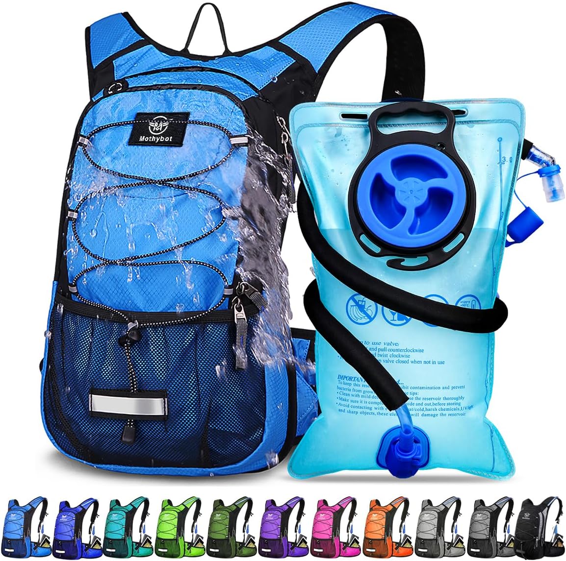 Insulated Hydration Backpack Pack with 3L BPA Free Leak Proof Water Bladder, Large Storage Lightweight Hiking Daypack with Waist Pouches & Cooler Layer, for Running, Biking, Camping, Festival - Roamly