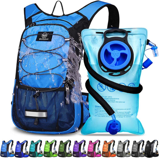 Insulated Hydration Backpack Pack with 3L BPA Free Leak Proof Water Bladder, Large Storage Lightweight Hiking Daypack with Waist Pouches & Cooler Layer, for Running, Biking, Camping, Festival - Roamly